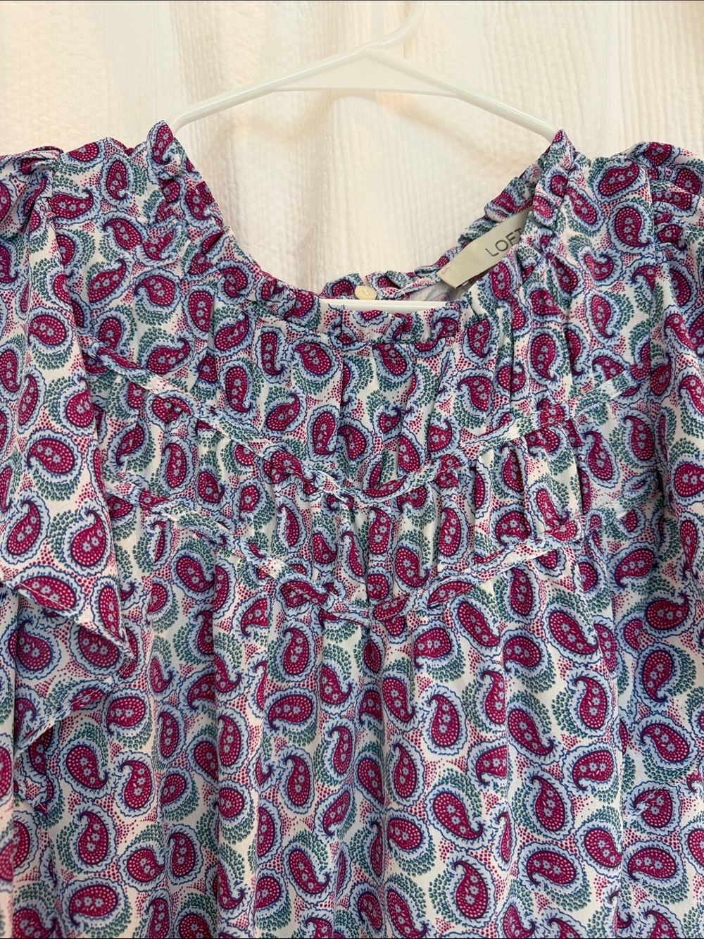 LOFT Lavender Paisley Flutter Sleeve Tunic with Magenta Accents - Picture 2 of 7
